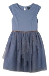 Zunie Kids' Glitter Mesh Cascade Party Dress In Slate Blue