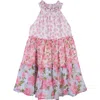 Zunie Kids' Halter Neck Tiered Floral Print Dress In Pink Multi