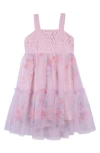 Zunie Kids' Knit Bodice Floral Mesh Skirt In Pink
