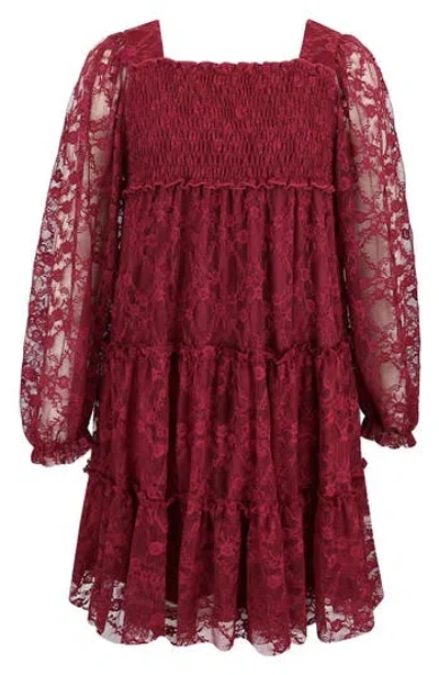 Zunie Kids' Lace Tiered Dress In Red