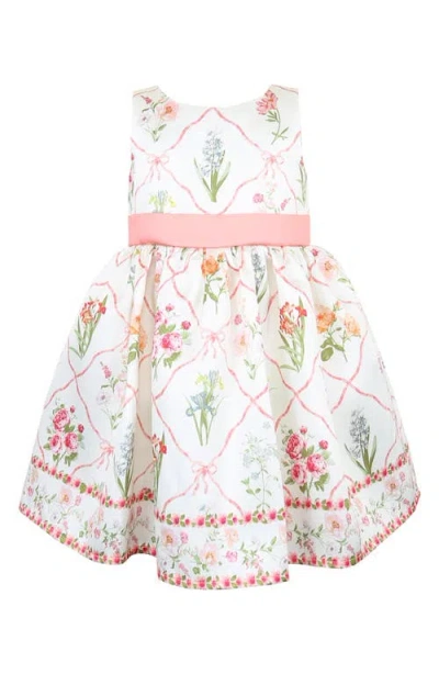 Zunie Babies'  Kids' Lattice Floral Print Sleeveless Party Dress In White
