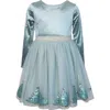 Zunie Kids' Long Sleeve Crushed Velvet & Mesh Party Dress In Green
