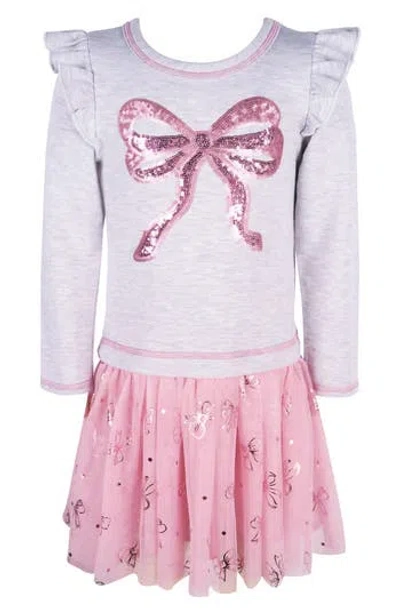 Zunie Kids' Long Sleeve Sequin Combo Tutu Dress In Pink