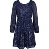 Zunie Kids' Long Sleeve Sequin Dress In Blue