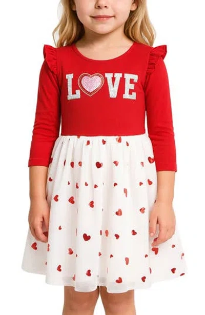 Zunie Kids' Long Sleeve Sequin Tutu Dress In Red