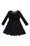 Zunie Kids' Long Sleeve Velvet Tiered Dress In Black