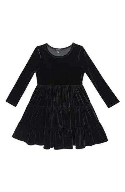 Zunie Kids' Long Sleeve Velvet Tiered Dress In Black