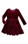 Zunie Kids' Long Sleeve Velvet Tiered Dress In Burgundy