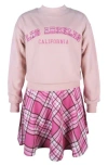 Zunie Kids' Los Angeles Sweater & Plaid Skirt Set In Pink