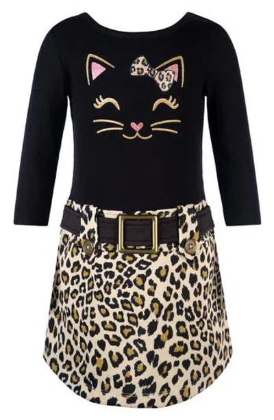 Zunie Kids' Marsha Long Sleeve Cat Dress In Black
