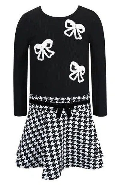 Zunie Kids' Marsha Soutache Bows Long Sleeve Dress In Black