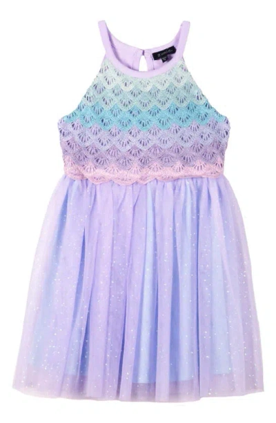 Zunie Kids' Mermaid Ombré Crochet Bodice Tulle Dress In Lilac/ Blue
