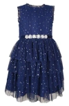 Zunie Kids' Mesh Bodice Tiered Dress In Blue