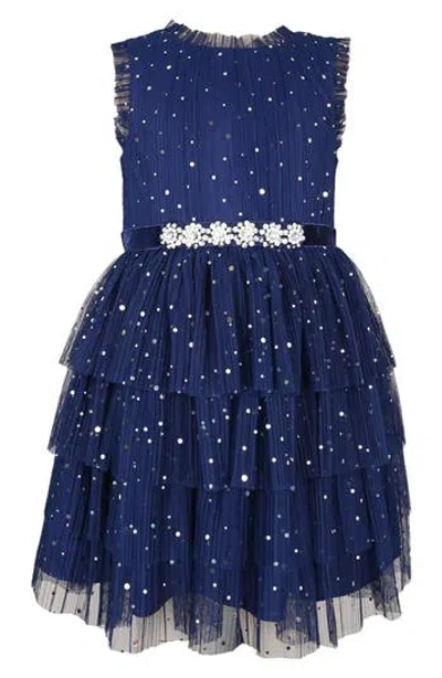 Zunie Kids' Mesh Bodice Tiered Dress In Blue