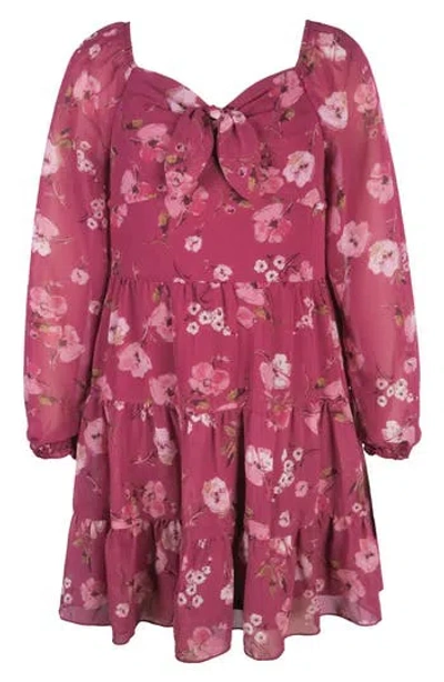 Zunie Kids' Mesh Print Dress In Burgundy