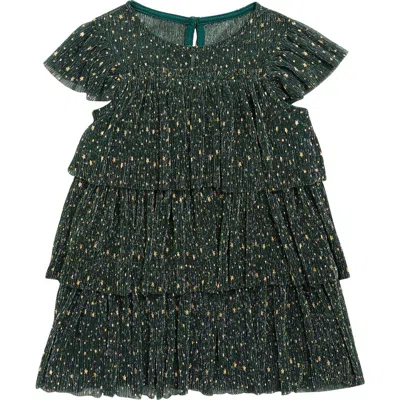 Zunie Kids' Metallic Foil Ruffle Tiered Party Dress In Green