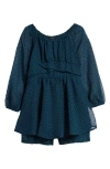 Zunie Kids' Metallic Long Sleeve Clip Dot Chiffon Party Dress In Teal
