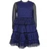 Zunie Kids' Metallic Plissé Long Sleeve Tiered Party Dress In Blue