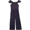 Zunie Kids' Metallic Ruffle Smocked Bodice Jumpsuit In Purple Black