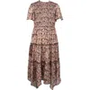 Zunie Kids' Metallic Smocked Bodice Flutter Sleeve Tiered Chiffon Maxi Dress In Brown