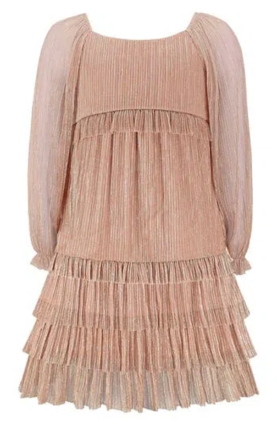 Zunie Kids' Metallic Tiered Plissé Dress In Neutral