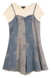 Zunie Kids' Mixed Media Denim Romper In Denim