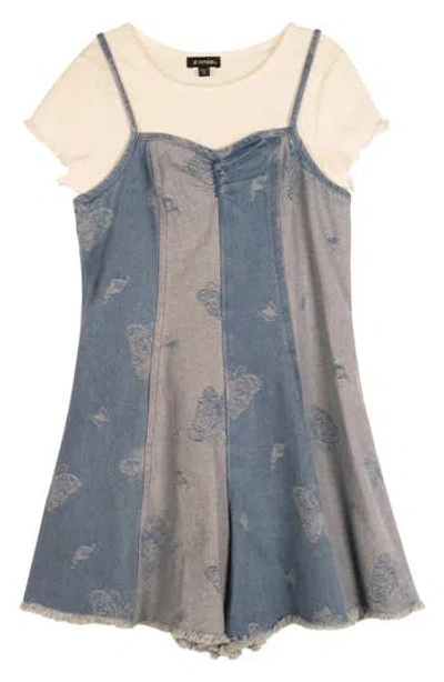Zunie Kids' Mixed Media Denim Romper