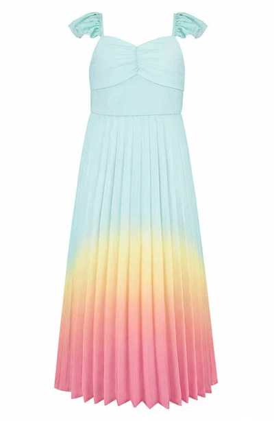 Zunie Kids' Ombré Flutter Sleeve Pleated Maxi Dress In Multi