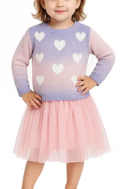 Zunie Kids' Ombre Heart Sweater & Tutu Skirt Set In Blue