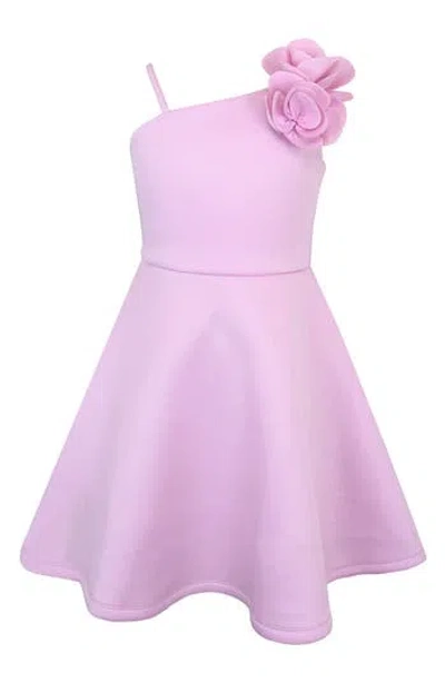 Zunie Kids' One-shoulder 3d Flower Scuba Knit Dress In Pink