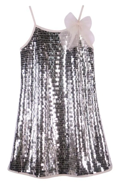Zunie Kids' Paette Bow Party Dress In Silver