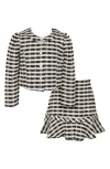 Zunie Kids' Plaid Bouclé Knit Jacket & Skirt Set In Multi