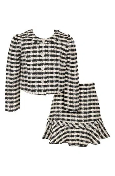 Zunie Kids' Plaid Bouclé Knit Jacket & Skirt Set In Multi