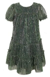 Zunie Kids' Plissé Metallic Babydoll Dress In Green