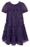 Zunie Kids' Plissé Metallic Babydoll Dress In Purple