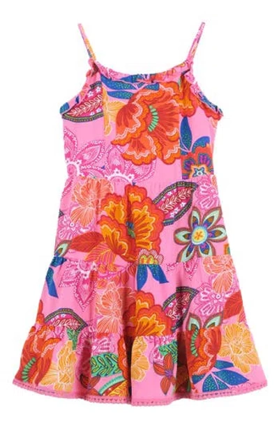 Zunie Kids' Print Tiered Dress In Pink Multi