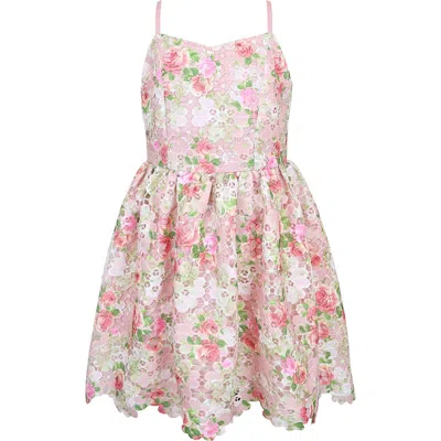 Zunie Kids' Printed Lace Scallop Hem Party Dress In Multi