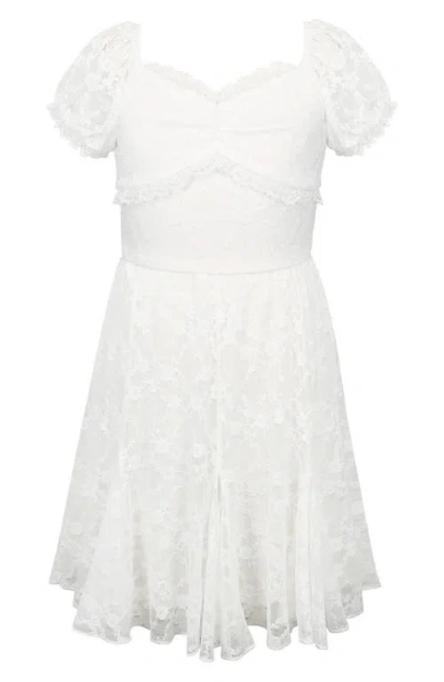 Zunie Kids' Puff Sleeve Stretch Lace Party Dress In White