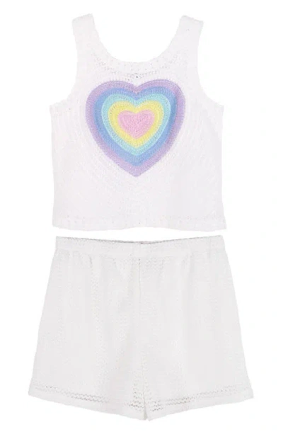 Zunie Kids' Rainbow Heart Crochet 2-piece Set In Ivory/ Lilac