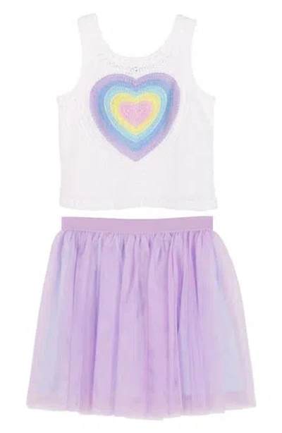 Zunie Kids' Rainbow Heart Crochet 2-piece Set In Ivory/lilac