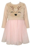 Zunie Kids' Reindeer Embroidered Twofer Dress In Multi