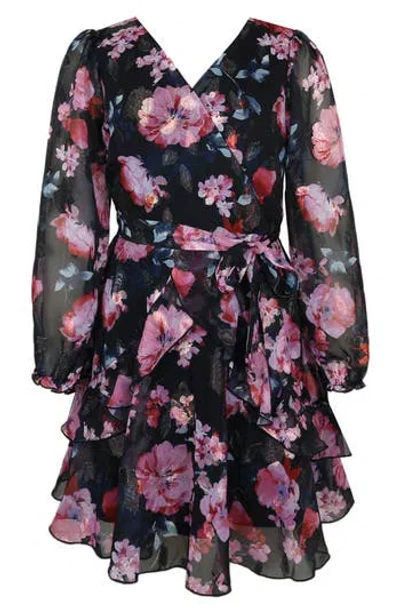 Zunie Kids' Rose Metallic Long Sleeve Party Dress In Multi
