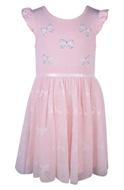 Zunie Kids' Ruffle Bow Lace Dress In Blush/ivry