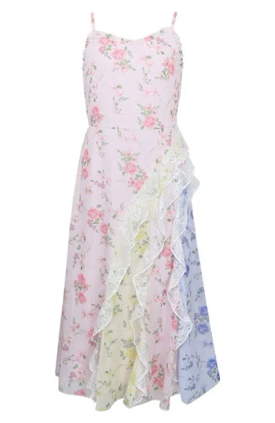 Zunie Kids' Ruffle Lace Trim Chiffon Party Dress In Multi