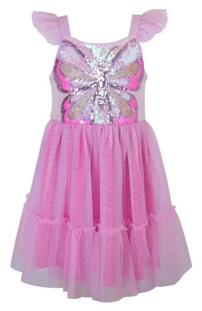 Zunie Kids' Ruffle Sequin Butterfly Party Dress In Purple