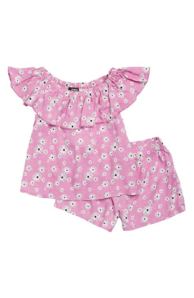 Zunie Kids' Ruffle Top & Shorts Set In Lilac Flrl
