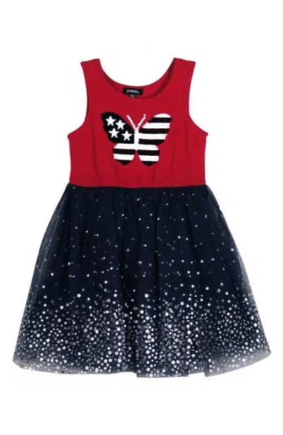 Zunie Kids' Sequin & Glitter Sleeveless Dres In Red/navy