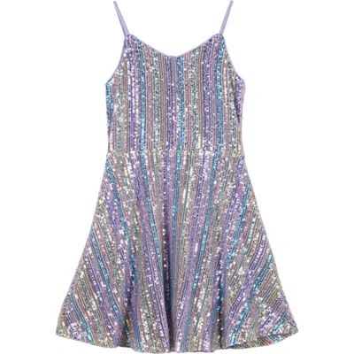 Zunie Kids' Sequin Babydoll Dress In Silver Multi