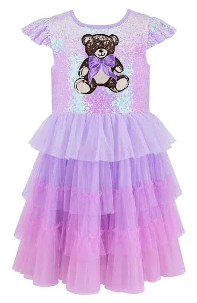 Zunie Kids' Sequin Bear Tiered Tulle Dress In Multi