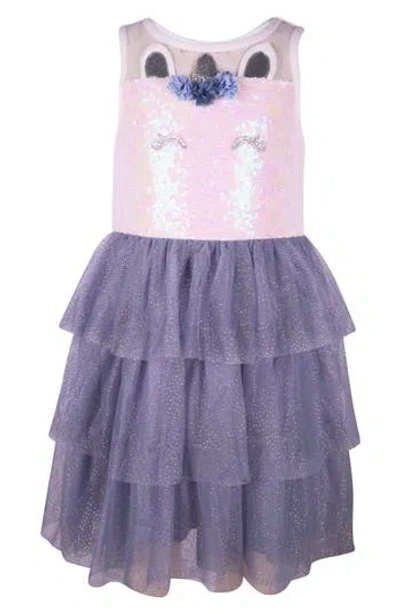 Zunie Kids' Sequin Bodice Unicorn Tutu Dress In Ivory/dark Blue